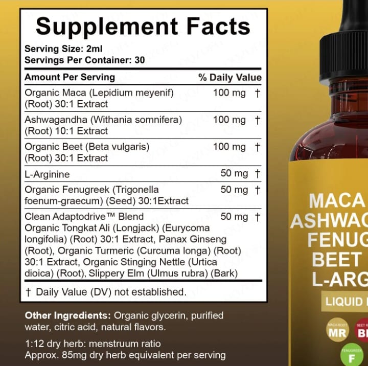 MACA RT,ASHWAGANDHA, FENUGREEK, BEET RT,L ARGININE